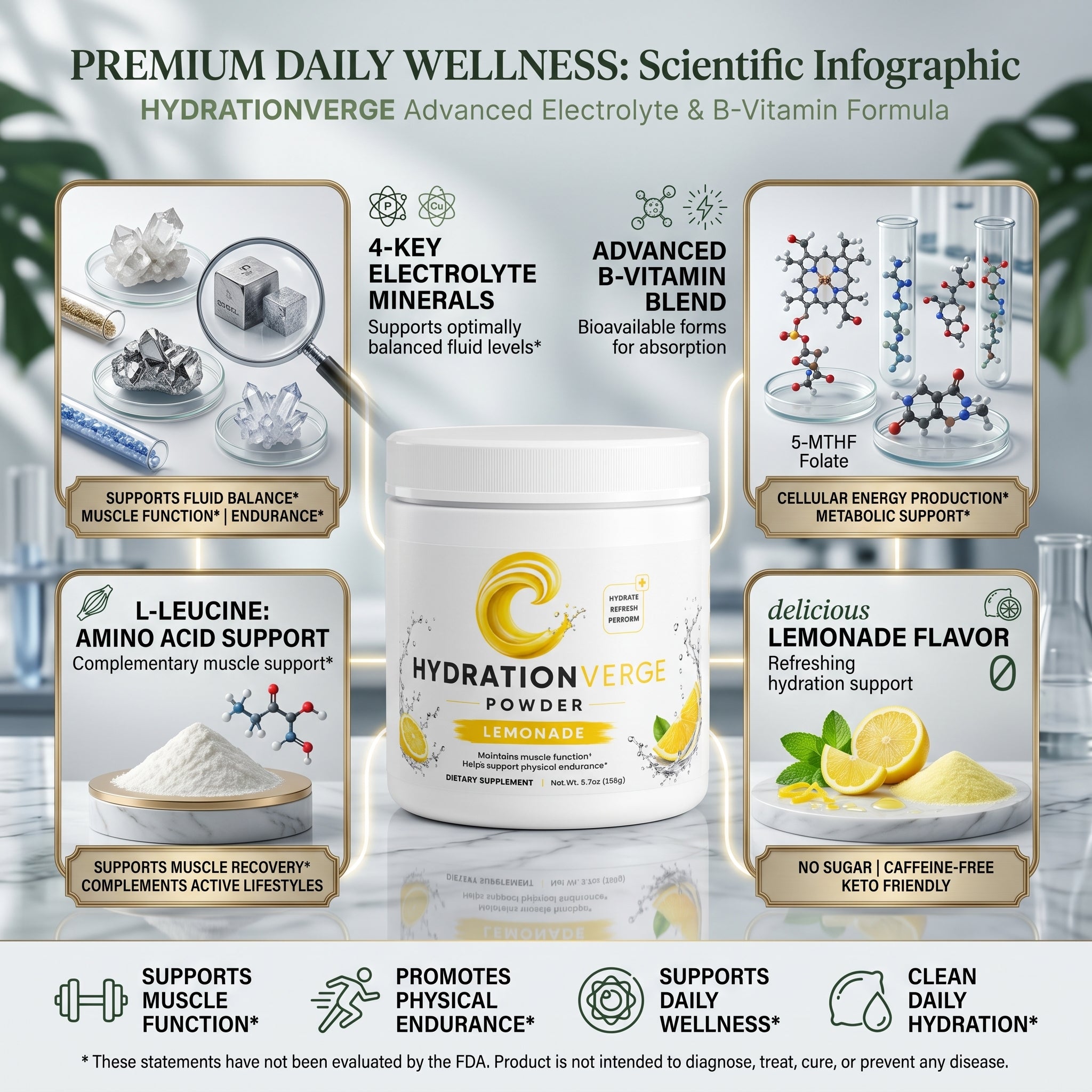 HydrationVerge Lemonade Hydration Powder – Electrolyte Drink Mix with Essential Minerals & B Vitamins – Sugar Free Keto Friendly Hydration Formula – Lemonade Flavor