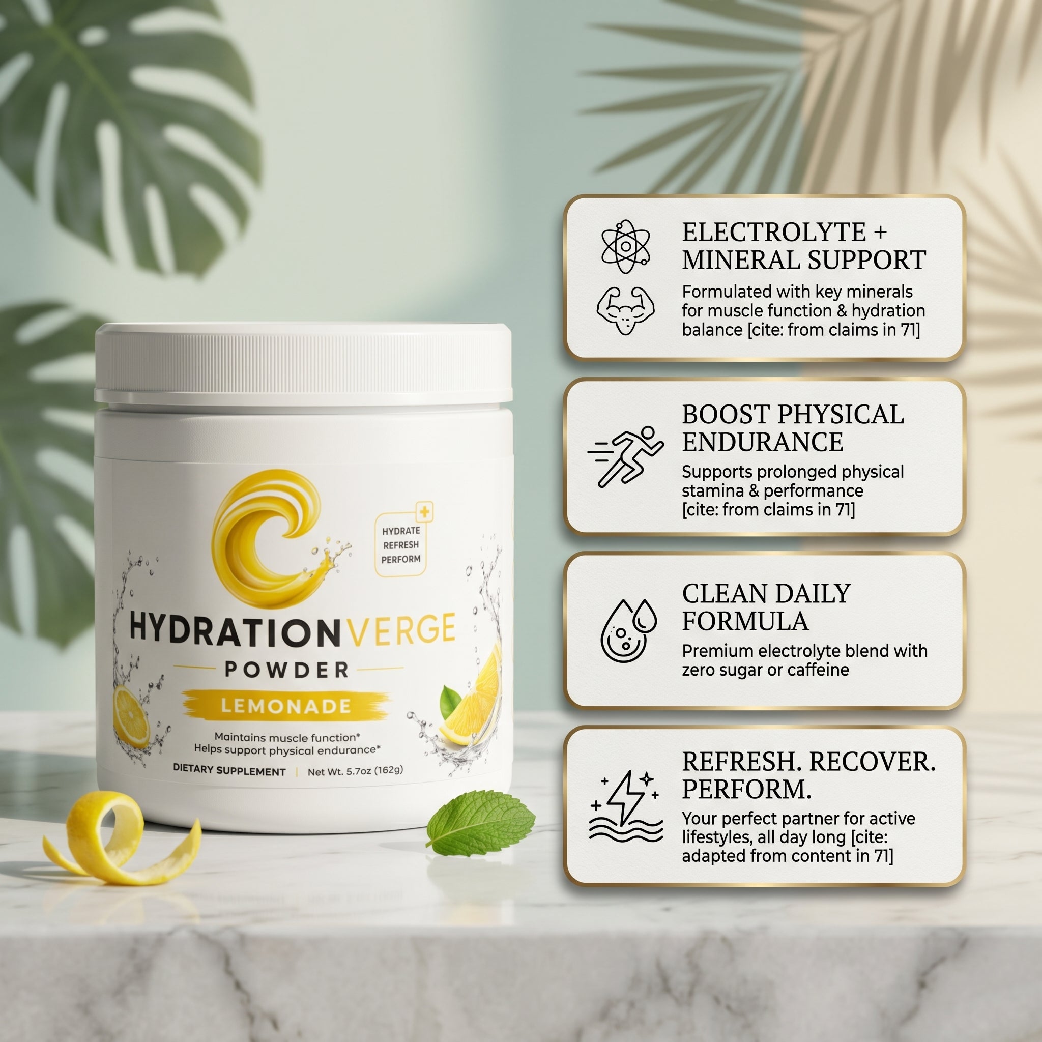 HydrationVerge Lemonade Hydration Powder – Electrolyte Drink Mix with Essential Minerals & B Vitamins – Sugar Free Keto Friendly Hydration Formula – Lemonade Flavor
